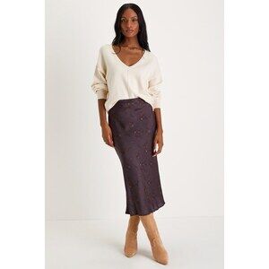 Lulus Refined Style Dark Purple Floral Print High-waisted Midi Skirt